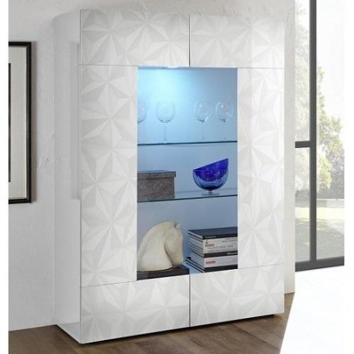 Arlon Display Cabinet In White High Gloss With 2 Doors And LED