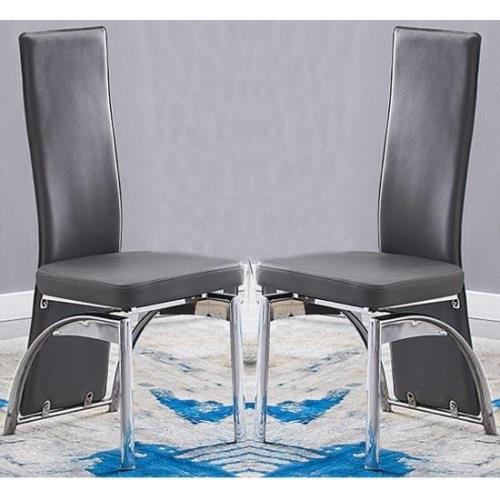 Romeo Grey Faux Leather Dining Chairs With Chrome Legs In Pair