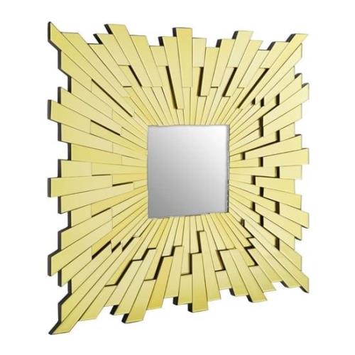 Dania Large Square Sunburst Design Wall Mirror In Gold