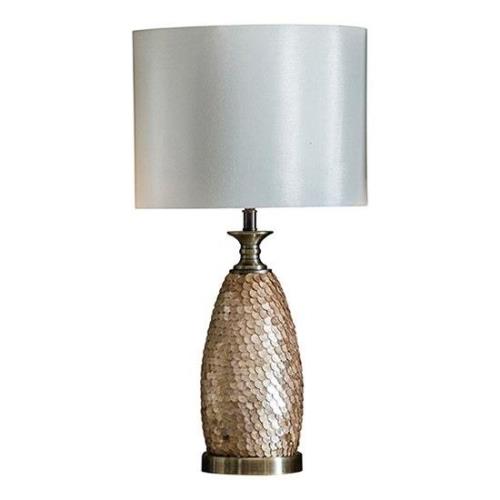 Dahlia Ivory Fabric Shade Table Lamp In Antique Brass