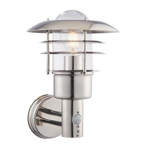 Dexter PIR Clear Glass Wall Light In Polished Stainless Steel