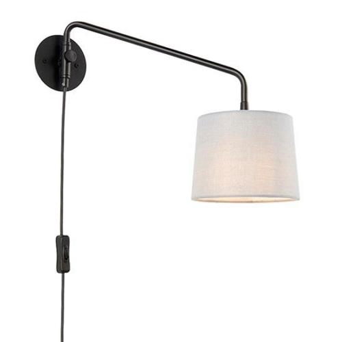 Carlson Light Grey Shade Swing Arm Wall Light In Matt Black