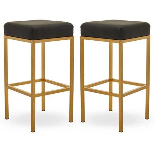 Baino Black Leather Bar Stools With Gold Legs In A Pair