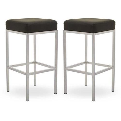 Baino Black Leather Bar Stools With Chrome Legs In A Pair