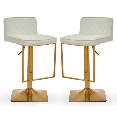 Baino White Leather Bar Chairs With Gold Footrest In A Pair