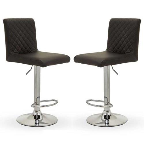 Baino Black Leather Bar Chairs With Round Chrome Base In A Pair