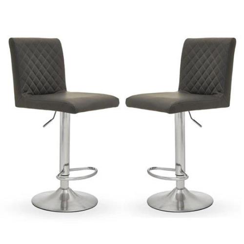 Baino Grey Leather Bar Chairs With Round Chrome Base In A Pair