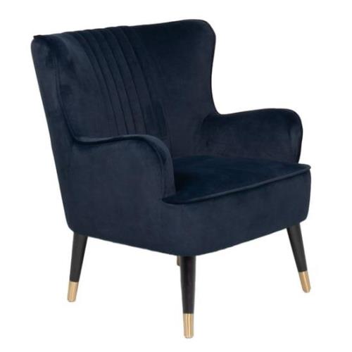 Juke Velvet Accent Chair With Black Wooden Legs In Navy