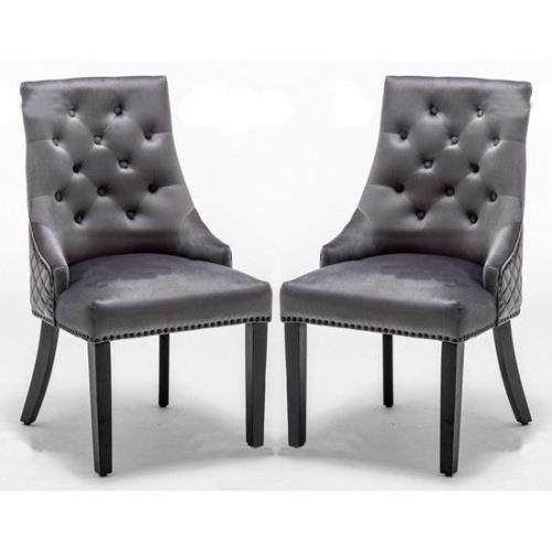 Carrboro Round Knocker Dark Grey Velvet Dining Chair In Pair