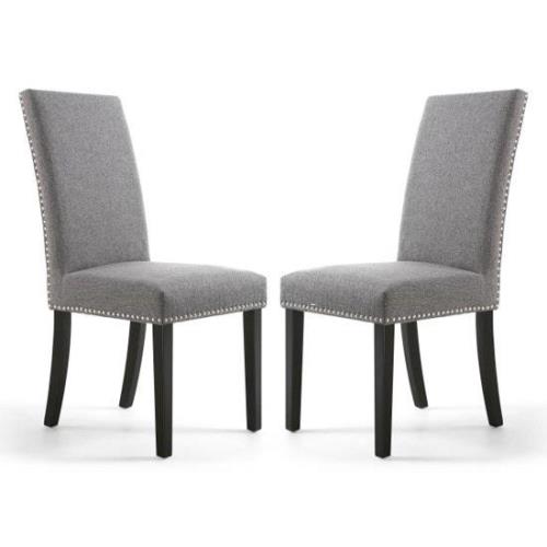 Rabat Steel Grey Fabric Dining Chairs With Black Legs In Pair