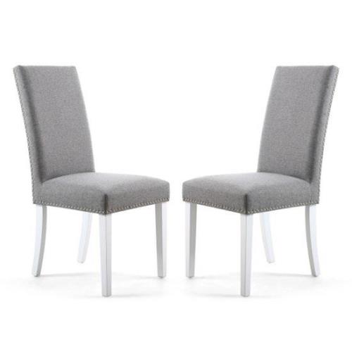 Rabat Silver Grey Fabric Dining Chairs With White Legs In Pair