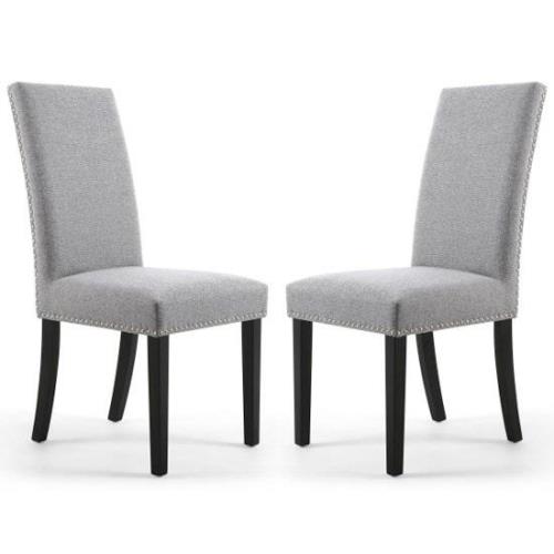 Rabat Silver Grey Fabric Dining Chairs With Black Legs In Pair