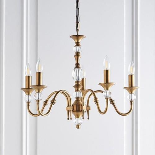 Polina 5 Lights Crystal Glass Pendant Light In Antique Brass