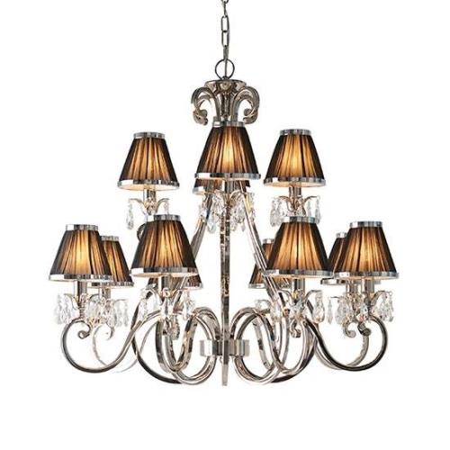 Oksana 12 Lights Pendant Light In Nickel With Black Shades