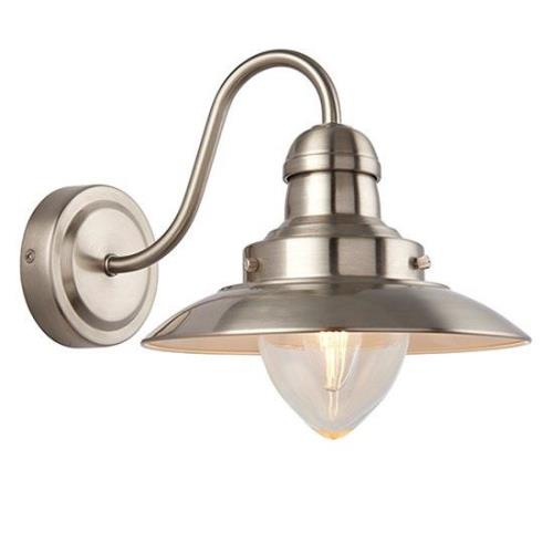 Mendip Clear Glass Wall Light In Satin Nickel