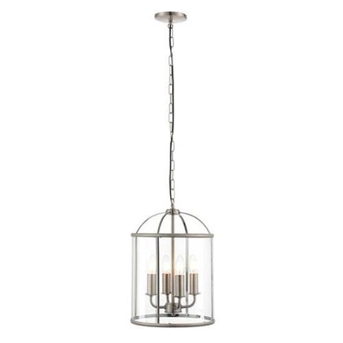 Lambeth 4 Lights Glass Ceiling Pendant Light In Satin Nickel