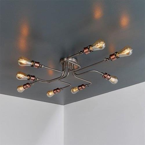 Hal 8 Lights Semi Flush Ceiling Light In Aged Pewter And Copper