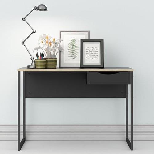 Frosk Wooden Computer Desk In Black With Oak Trim