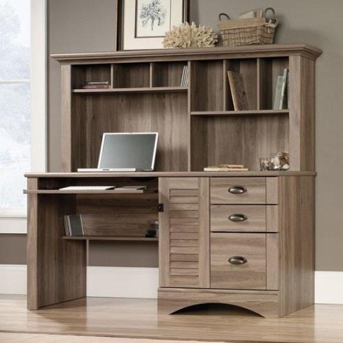 Lawton Wooden Laptop Desk With 3 Drawers In Salt Oak