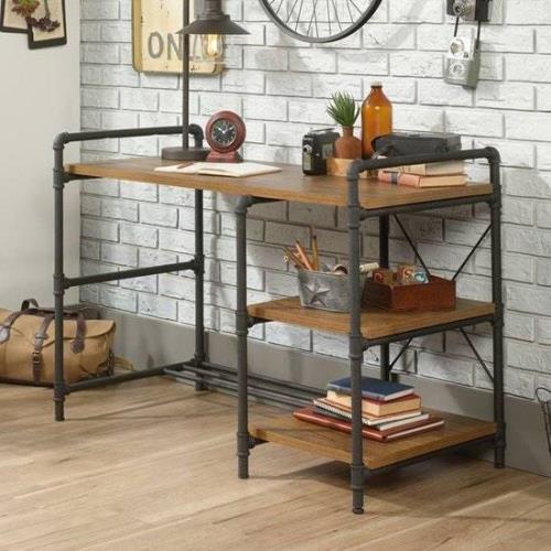 Irvine Wooden Laptop Desk With 2 Shelves In Checked Oak