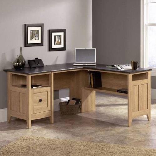 Haslet Wooden L Shaped Laptop Desk With 1 Drawer In Dover Oak