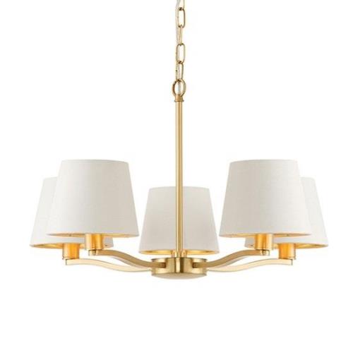 Harvey 5 Lights White Shades Pendant Light In Brushed Gold