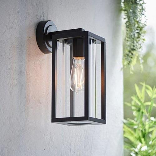 Hamden Clear Glass Wall Light In Textured Black