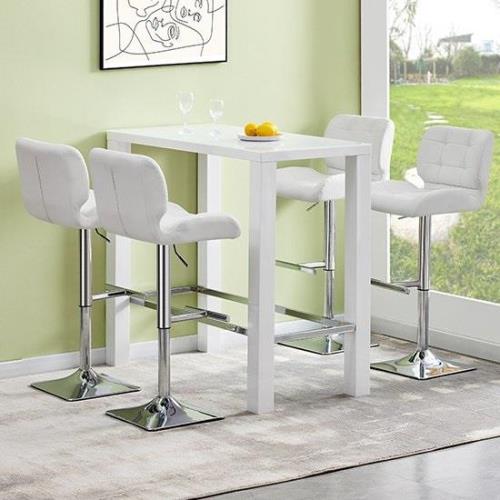 Jam Rectangular Glass White Bar Table 4 Candid White Stools