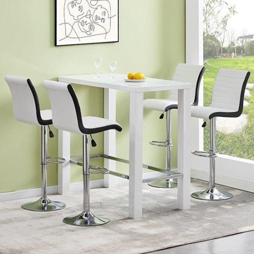 Jam Rectangular Glass White Bar Table 4 Ritz White Black Stools