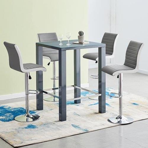 Jam Square Glass Grey Gloss Bar Table 4 Ritz Grey White Stools