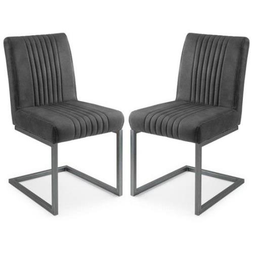 Barras Charcoal Grey Faux Leather Dining Chairs In Pair