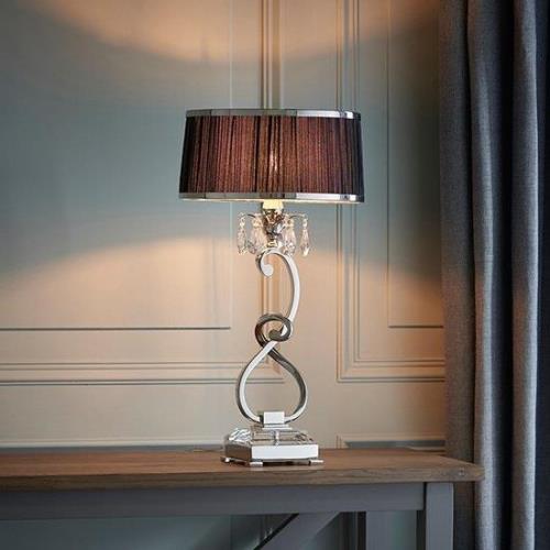 Oksana Black Fabric Shade Table Lamp In Polished Nickel