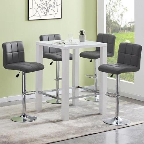 Jam Square Glass White Gloss Bar Table 4 Coco Grey Stools