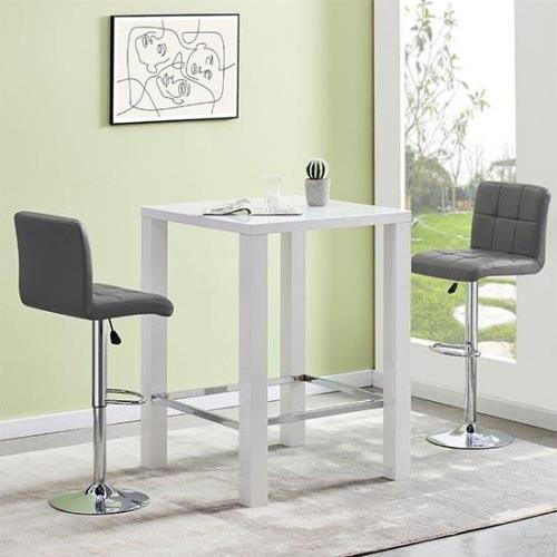 Jam Square Glass White Gloss Bar Table 2 Coco Grey Stools