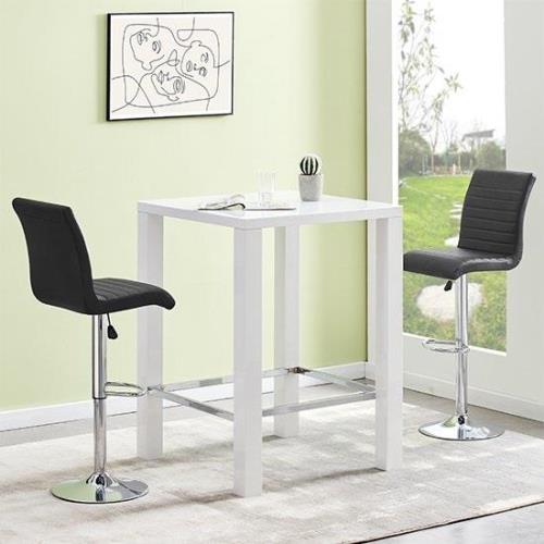 Jam Square Glass White Gloss Bar Table 2 Ripple Black Stools