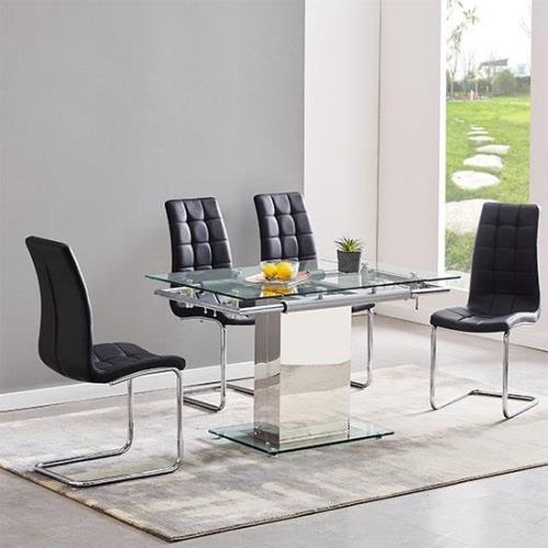 Enke Extending Glass Dining Table With 4 Paris Black Chairs