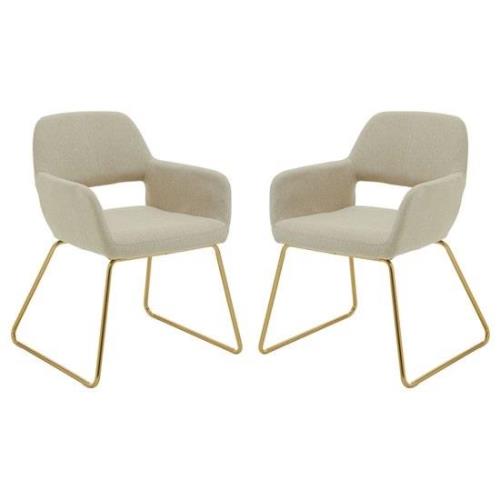 Porrima Natural Fabric Dining Chairs With Gold Base In A Pair