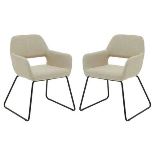 Porrima Natural Fabric Dining Chairs With Black Base In A Pair