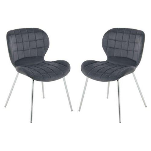 Warden Grey Velvet Dining Chairs With Silver Legs In A Pair