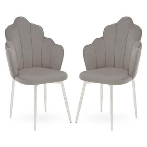 Tania Grey Velvet Dining Chairs With Chrome Legs In A Pair