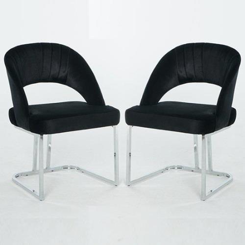 Isleworth Black Velvet Dining Chairs In Pair