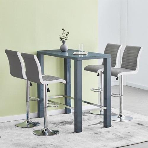 Jam Rectanuglar Glass Grey Bar Table 4 Ritz Grey White Stools