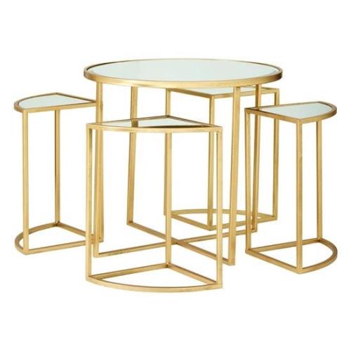 Farota Set Of 5 Mirrored Top Side Tables With Gold Frame