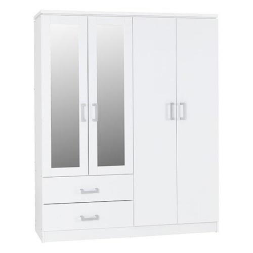 Crieff Mirrored Wardrobe With 4 Doors 2 Drawers In White