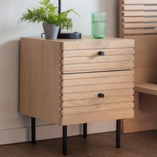 Okonma Wooden Bedside Cabinet With Metal Legs In Oak