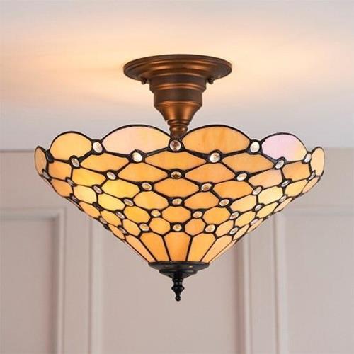 Pearl Medium Tiffany Glass Semi Flush Ceiling Light In Bronze