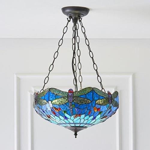 Dragonfly Blue 3 Lights Medium Inverted Pendant Light In Bronze