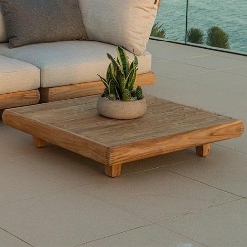 Sauchie Outdoor Square Wooden Coffee Table In Teak