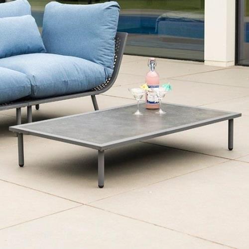 Beox Outdoor Flint Pebble Wooden Top Coffee Table In Grey