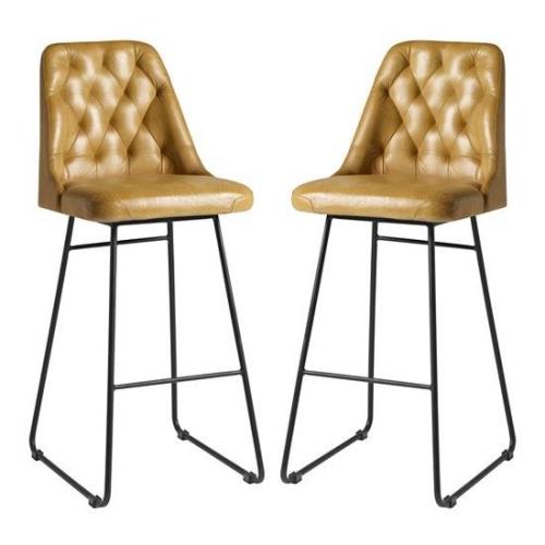 Hayton Vintage Gold Genuine Leather Bar Stools In Pair